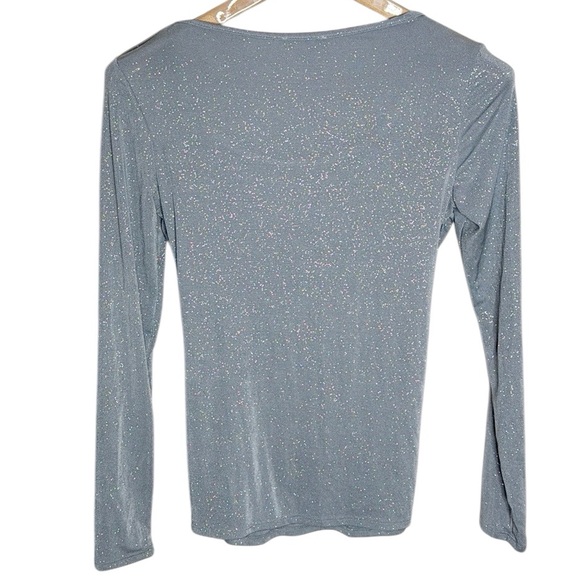 Boston Proper Gray Silver Shimmer Twist Knot Front long sleeve top size S - Picture 2 of 10